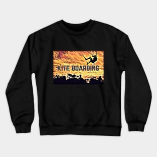 Kite Boarding (flying silhouette surfer sunset) Crewneck Sweatshirt